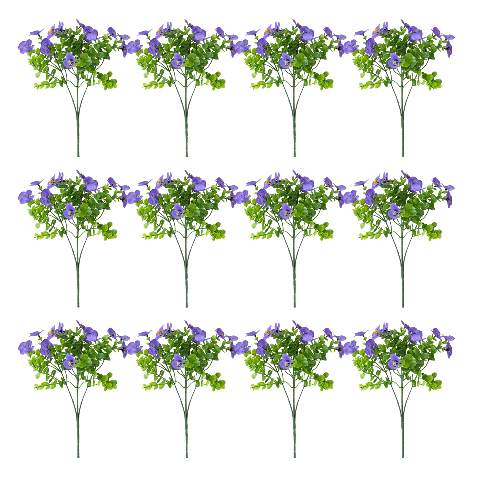 Opvise 12 Bundles UV-Resistant Artificial Outdoor Pansy Flowers, Realistic Faux Silk Plants for Garden, Patio, Balcony, Wedding, Home Decor, All-Season Maintenance-Free Fake Blooms (32cm)