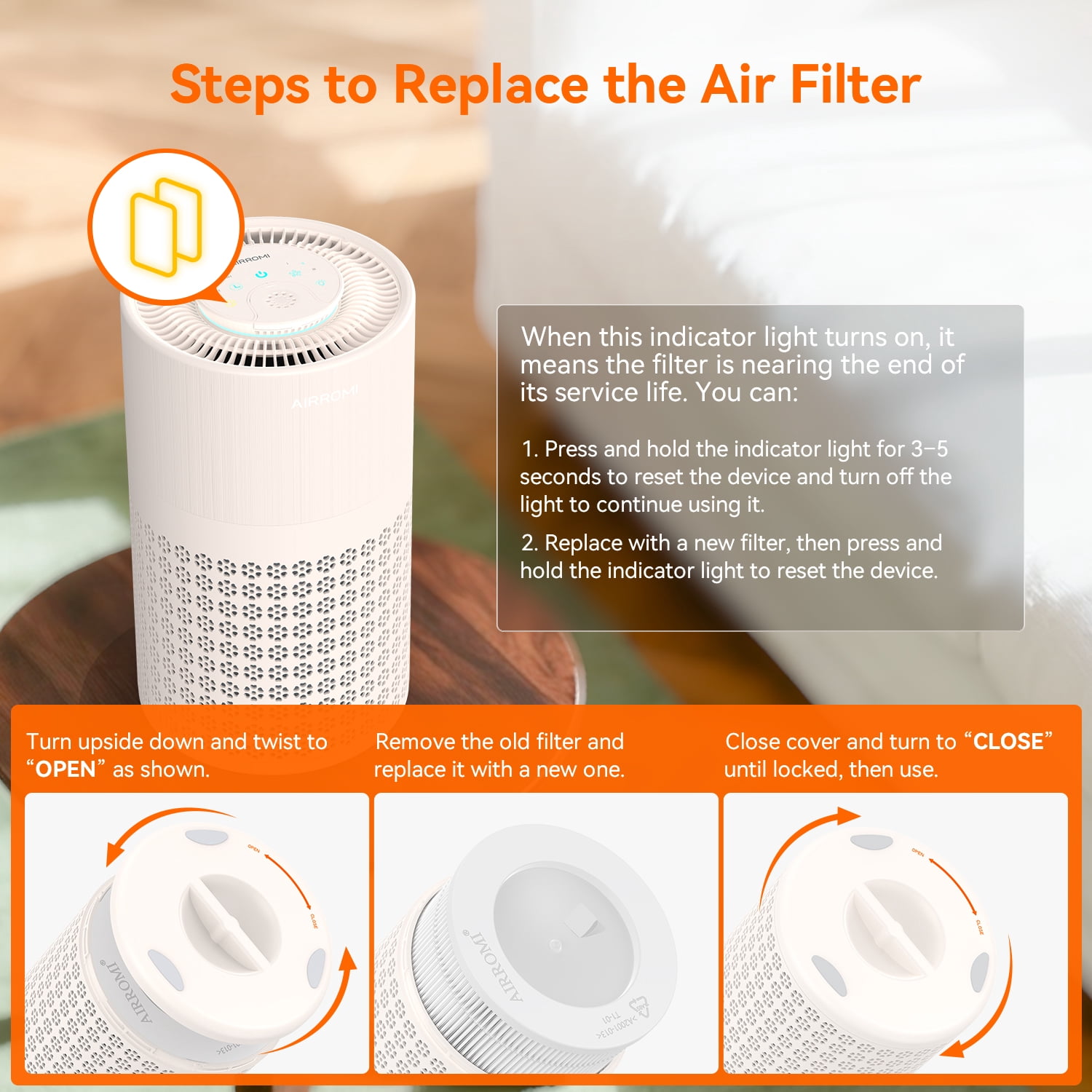 AIRROMI Air Purifier for Home Bedroom Covers 990 Ft² - Hepa 3-in-1 Filter, with Aromatherapy, Night Light & Timer, Remove Smoke, Pet Dander, Odor, Dust,A2001 Beige