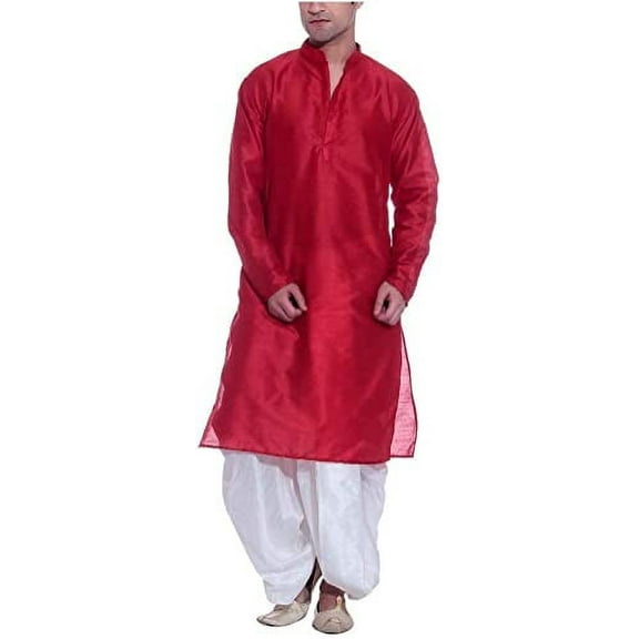 Royal Men's Silk Blend Dhoti & Kurta Set_red
