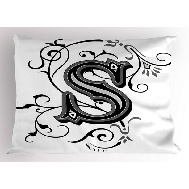 Letter S Pillow Sham Monochrome Letter from Alphabet S Abstract Design