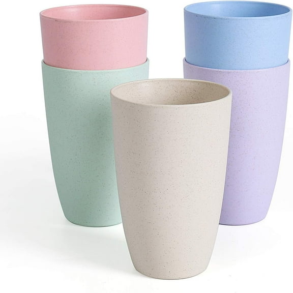 GIXUSIL Eco-friendly Unbreakable Reusable Drinking Cup for Adult(12 OZ), Wheat Straw Tumbler Set 5 Dishwasher Safe