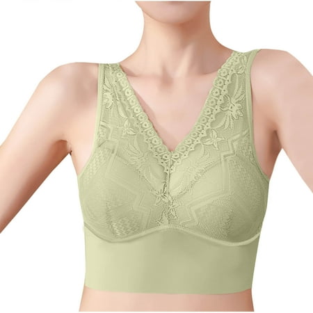 Gnurob Women s Plus Size Bra Lace Wireless Bras Deep V Neck Brassiere Full Coverage Sheer Bralette Push Up Bralettes Hide Back Fat lingerie Crop Top Everydaywear Clearance Saving Green Large
