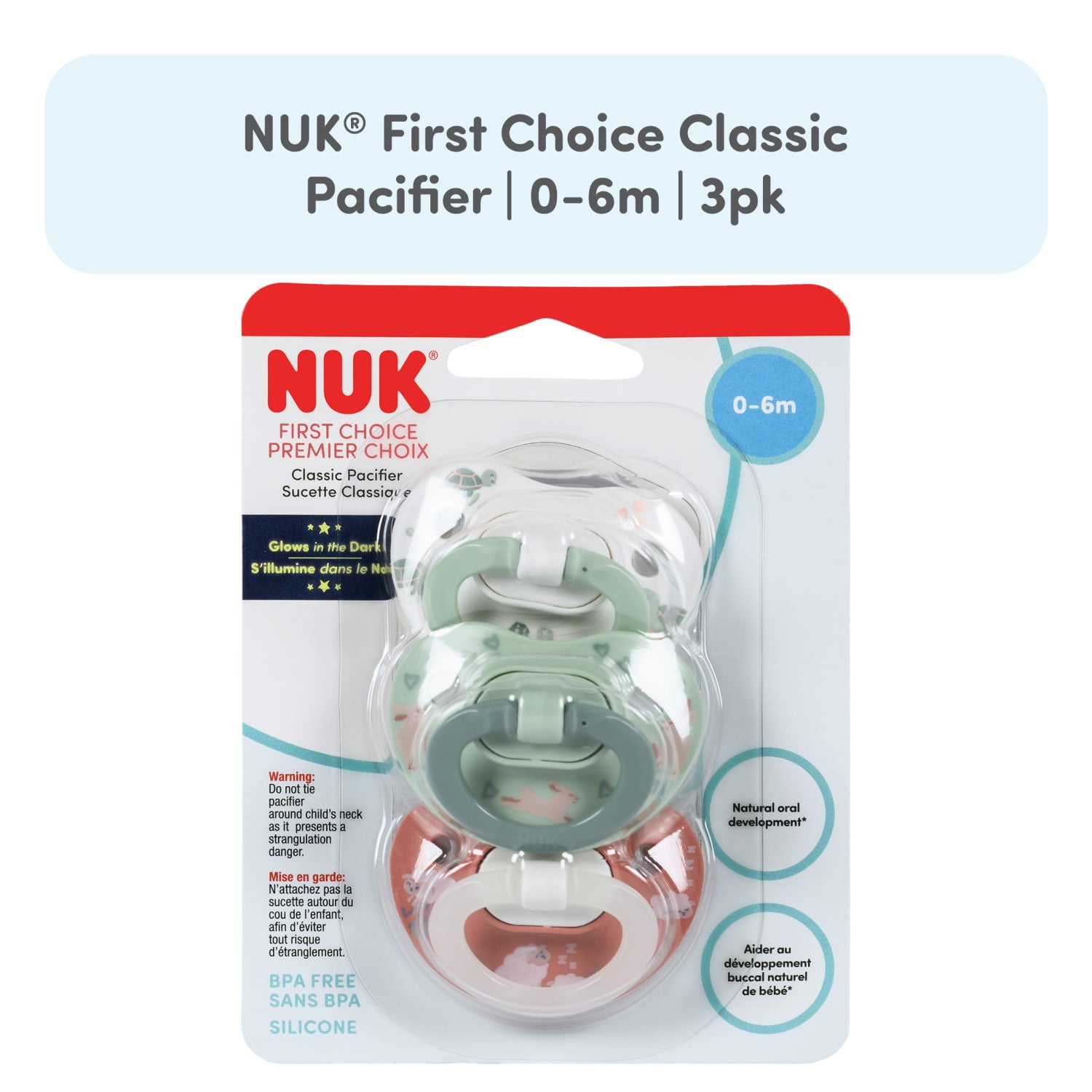 NUK First Choice Classic Pacifier, 0-6 months, 3-Pack
