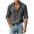 thumbnail image 2 of QIYAGBSA Men's Long Sleeve Button Down Shirt, Textured Cotton Linen Work Shirt with Double Pockets for Casual Office and Weekend, 2 of 8