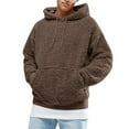 thumbnail image 2 of Momasggi Men's Fuzzy Sherpa Hoodie Loose Cozy Long Sleeve Drawstring Hooded Sweatshirts Solid Color Fall Winter Outdoor Pullover Tops with Pockets Coffee XL, 2 of 6