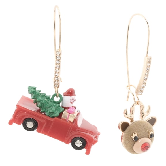 Betsey Johnson Mismatched Santa Car and Reindeer Drop Earrings