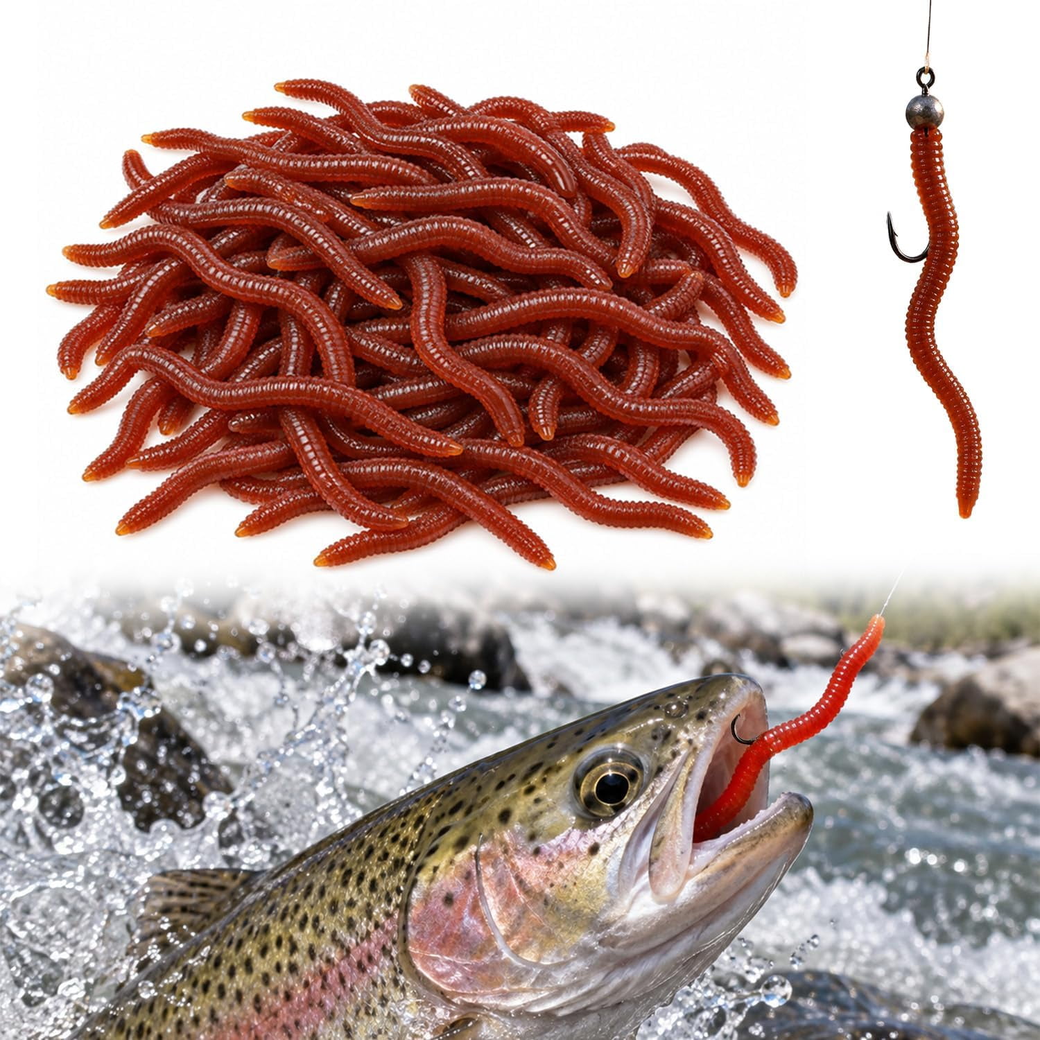Simulation Earthworm Soft Fishing Lures Soft Fishing Lures Artificial Baits Shrimp Scented Fake Worms Ribbed Flexible Design for Freshwater Saltwater Bass Walleye Angling