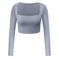 thumbnail image 5 of DuoJiaJ Women's Square Neck Shirt Long Sleeve Tees Fitted Going Out Tops Blue S, 5 of 5