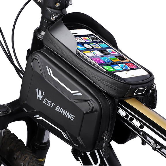 WEST BIKING Bicycle Phone Bag Touchscreen Waterproof Top Tube Frame Cycling Bike Bag with Dual Side Bags, Black