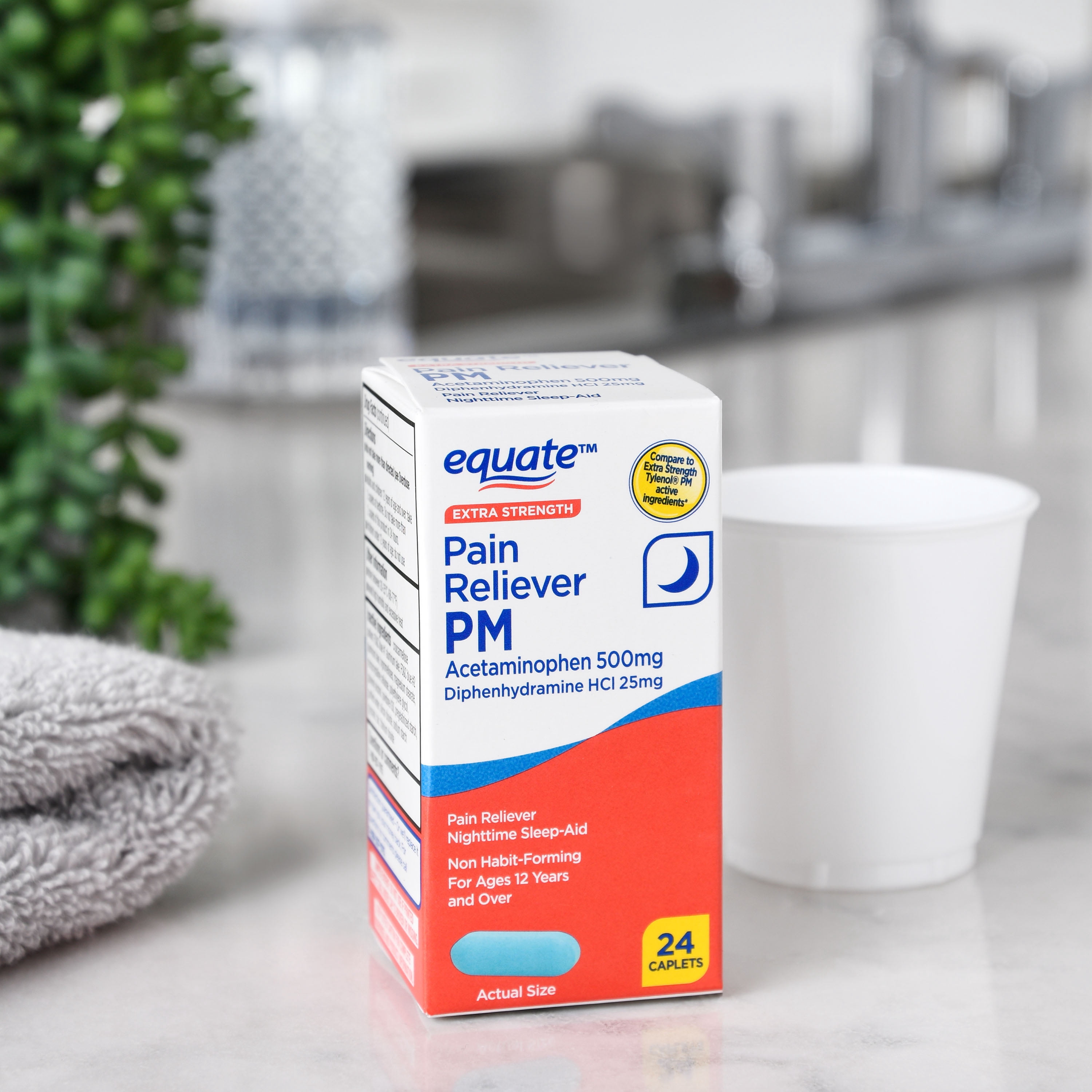 Equate Extra Strength Acetaminophen PM Caplets, Pain Reliever and Nighttime Sleep Aid, 24 Count