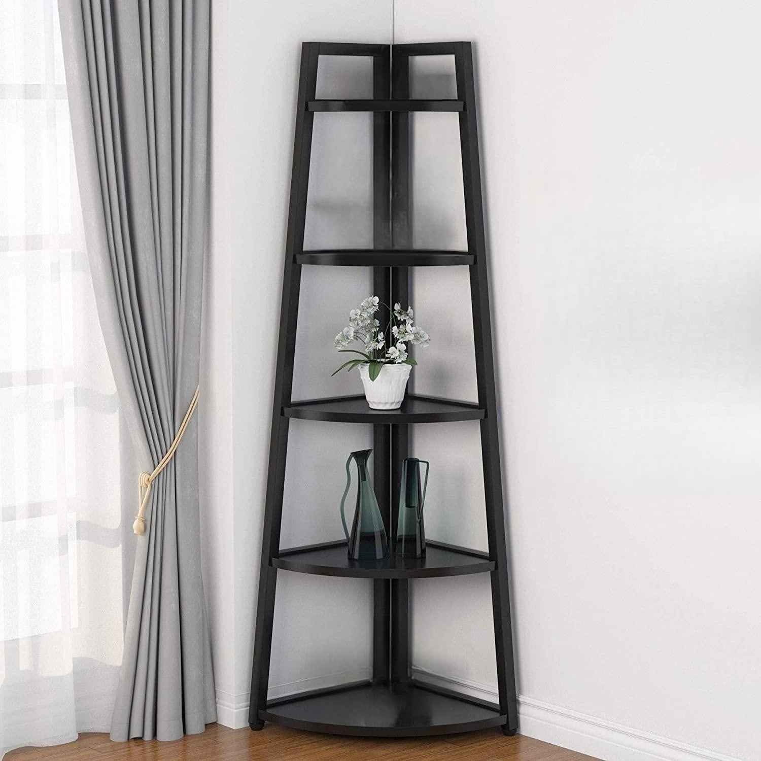 SM 70 inch Tall Corner Shelf, 5 Tier Modern Corner Bookshelf Bookcase Industrial Corner Ladder