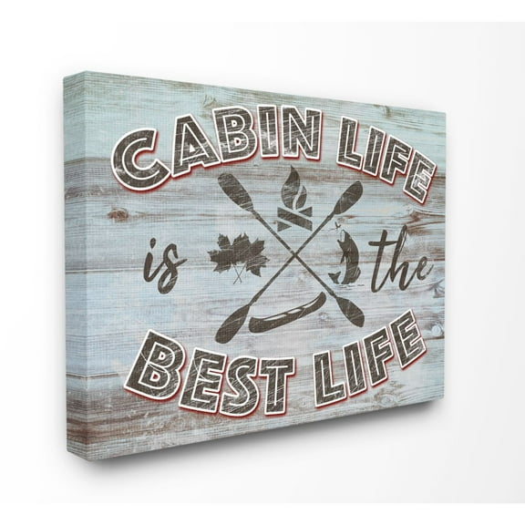 Stupell Industries Cabin Life Country Home Wood Textured Word Design Canvas Wall Art by Marcus Prime