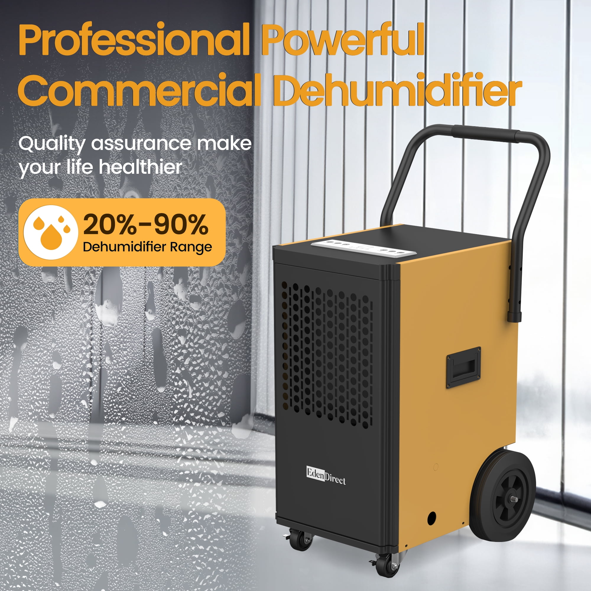 174 pt. 6,000 sq. ft. Buckless Industrial Dehumidifier with Pump, Dehumidifier for Basement in Yellow