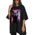 thumbnail image 4 of Plus Size Shirt for Women Oversized Black Tops for Women Short Sleeves Shirt for Women Oil Painting-Cat T Shirt Crewneck Shirt for Women M, 4 of 5