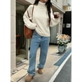 thumbnail image 5 of Women Turtle-Neck Sweater Chunky Long Sleeve Knitted Pullover High Low Hem Trendy Fall Winter Top White XL, 5 of 8