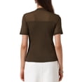thumbnail image 3 of Summer Mock Turtle Neck Short Sleeve Tops for Women Sheer Mesh Shirts Basic Going Out Outfits M Coffee, 3 of 6