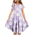 thumbnail image 2 of Hrsba Kids Summer Dress,Casual Dress for Girls,Girls' Summer Flower Print Short Sleeve Ruffled Pockets Round-Neck Printed Dress For Kids, 2 of 5