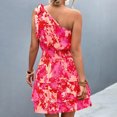 thumbnail image 4 of Wycnly Dresses for Women Fashion Elastic Waist Ruffle Layer Hem One Shoulder Mini Dresses Slash Neck Sleeveless Floral Print Summer Short Formal Dress Hot Pink XL, 4 of 7
