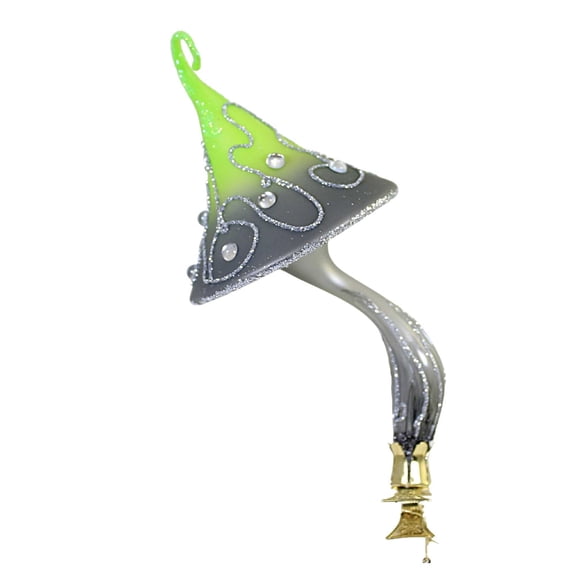Grey & Green Magic Mushroom - 1 Glass Ornament 7 Inch, Glass - Ornament Clip On Shroom Fungi 2022-202