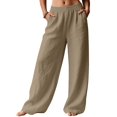 thumbnail image 2 of Women Wide Leg Palazzo Summer Flowy Pants Beach Vacation Clothes Elastic Waist Travel Trousers with Pockets Khaki M, 2 of 9