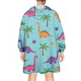 thumbnail image 2 of Wearable Oversized Blanket,Light Blue Dinosaur Palm Pattern Wearable Blanket Hoodie for Adults,Cozy Hooded Blankets with Super Pockets,Super Warm Fuzzy Pullover for Women & Men, 2 of 6