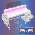 thumbnail image 3 of 40" Computer Desk with LED Lights, Gaming Desk with Drawers & Storage Bag, Small Office Desks with Power Outlets & Monitor Stand, Home Office Desks for Bedroom, Gaming Room, White, 3 of 8