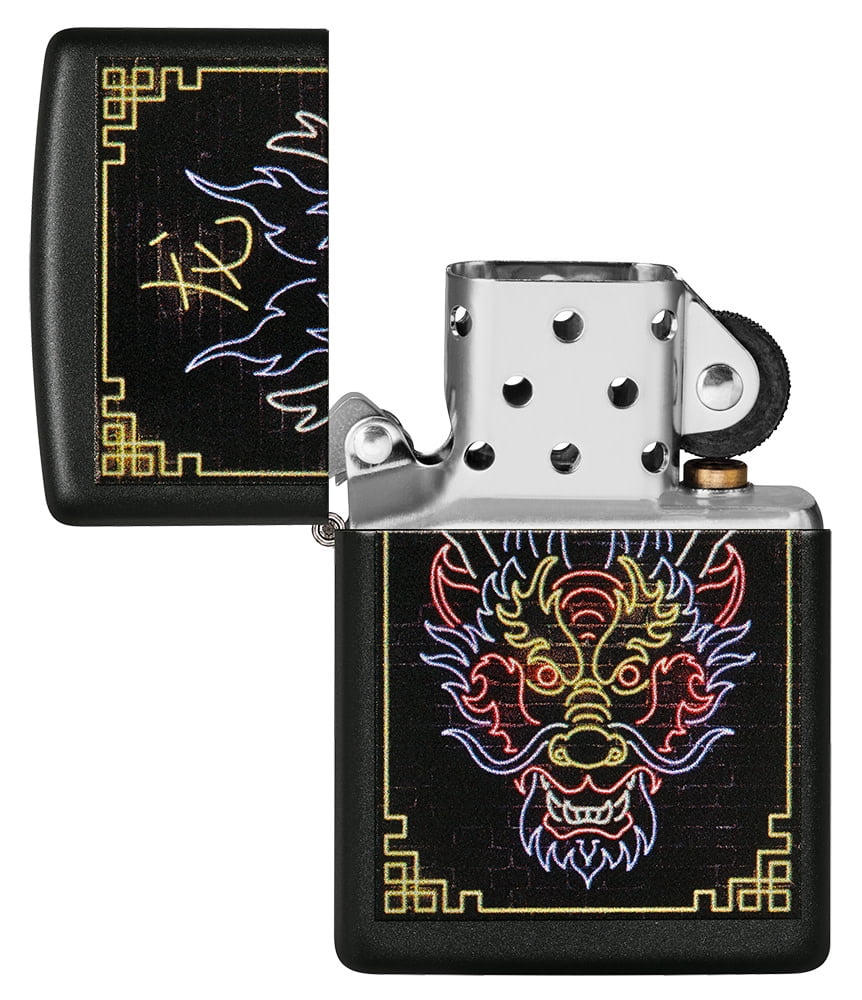 Zippo Neon Dragon Design Black Matte Pocket Lighter