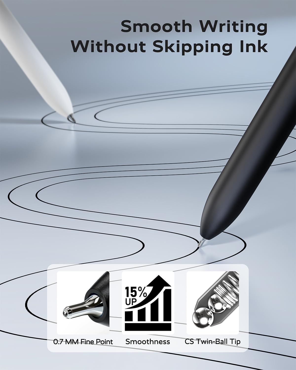 STAGEEK Black Gel Pens GX3, 6Pcs Fine Point Smooth Writing Pens with 3 Extra Refills, Black Ink Pens for Journaling, Writing, Office, Note Taking, Nurse Aesthetic(Black Gray White)