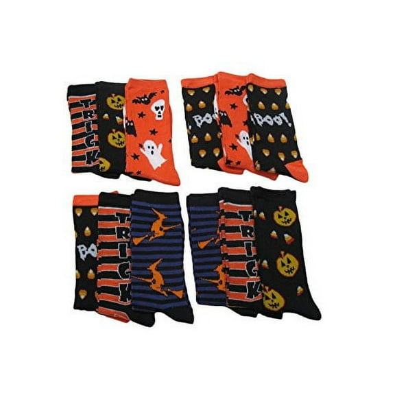 Halloween Socks, 5 Different Designs, Halloween Gift, Women Teen Size.12 Pair,
