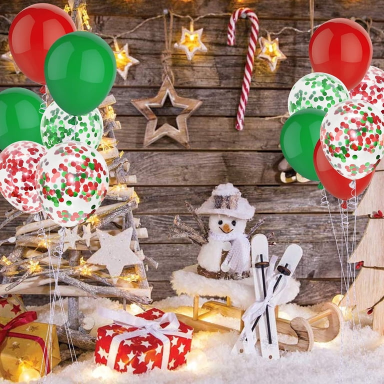 100 Pcs 12 Inch Red Green Confetti Balloons, Christmas  display picture 2
