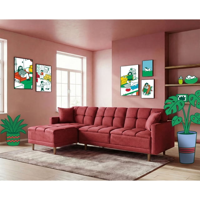 Sala Modular Sofá Cama de Lino Rojo Makora Modelo Sunny
