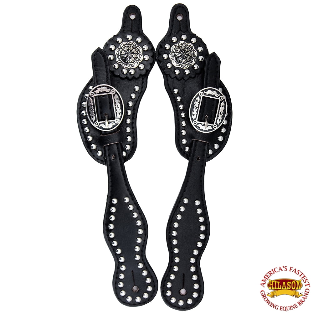 Leather Spur Strap Western Black With Studs And Concho Hilason