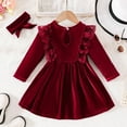 thumbnail image 6 of Fgnfyis Toddler Girls Long Sleeve Dresses with Bowknot Ruffles Velvet Dress for Christmas Party Holiday Attire Everyday Wear Comfort Fit Red 4-5 Years, 6 of 6