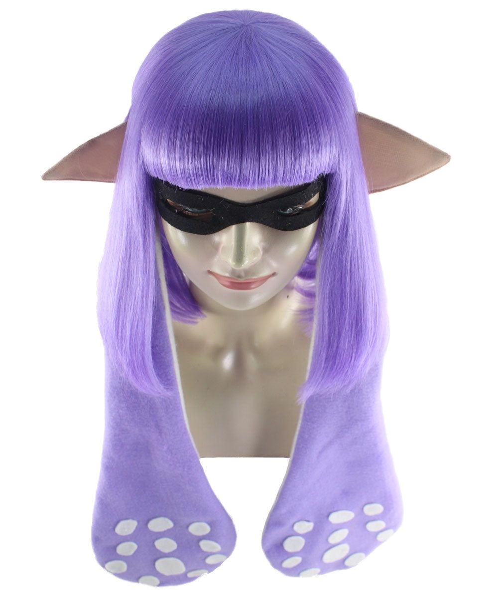 HPO | Women’s Inkling  Wig and Ears with Mask Set | Multiple Colors | Video Game Cosplay Wig | Capless Cap | For Teens and Adults