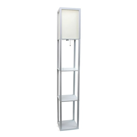 Simple Designs Floor Lamp Etagere Organizer Storage Shelf with Linen Shade, Gray