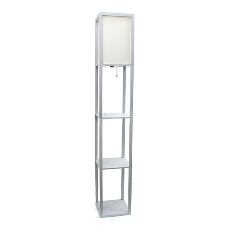 Simple Designs Floor Lamp Etagere Organizer Storage Shelf with Linen Shade, Gray