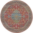 thumbnail image 2 of 6' Blue and Red Floral Medallion Distressed Non Skid Round Rug, 2 of 5