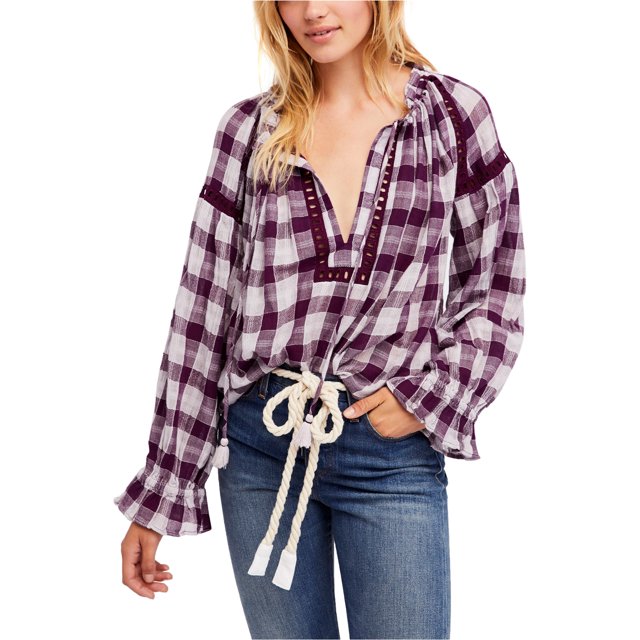 Free People Womens Honey Grove Knit Blouse, plum, S