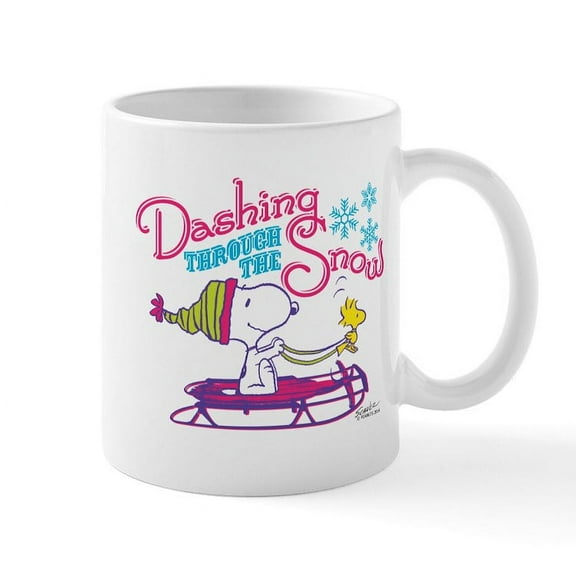 CafePress - Snoopy And Woodstock Dashing Through Sn Mug - 11 oz Ceramic Mug - Novelty Coffee Tea Cup