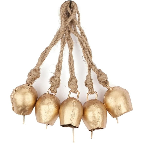 Vivanta 5-Piece Small Gold Metal Jingle Bells – 1.75" Vintage Christmas Craft & DIY Holiday Decor – Rustic Ornament Making Supplies