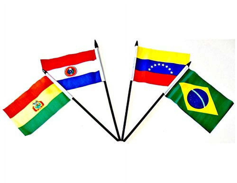 CENTRAL and SOUTH AMERICA WORLD FLAG SET with BASE--20 Polyester 4"x6" Flags, One Flag for Each Country in Latin America, 4x6 Miniature Desk & Table Flags, Small Mini Stick Flags