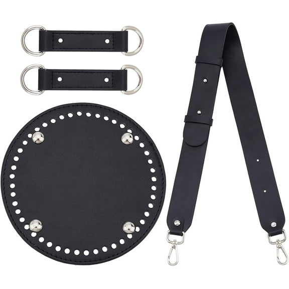 DIY PU Leather Bag Making Kits Including PU Leather Bag Bottom & Strap & Hanger Black 15.2x0.9cm Hole: 5mm
