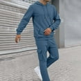 thumbnail image 3 of Domzest Men's Tracksuits Two Piece Tracksuit Jogging Drawstring Loose-Fit Hoodies Winter Long Sleeve Athletic Crewneck Pullover Matching Pants Suits Sets Blue L-Large, 3 of 7