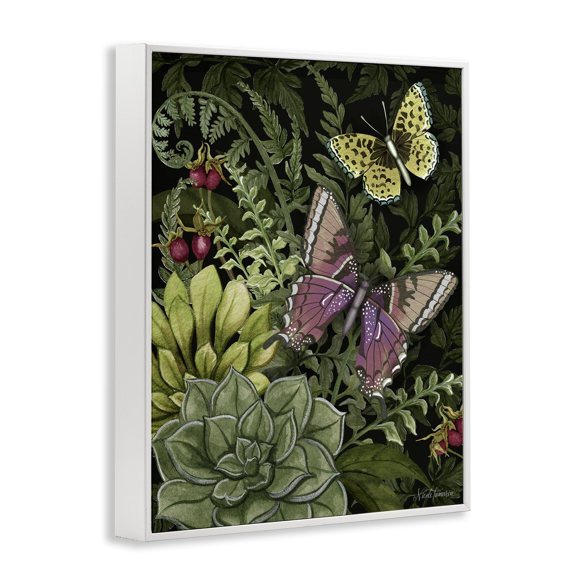 Stupell Industries Dark Succulents Midnight Garden White Framed Giclee Art, design by Nicole Tamarin