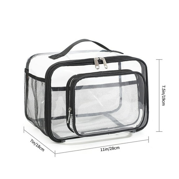 yulier Clear Lunch Bag, Transparent Lunch Bag, Reusable Lunch Tote Bag for Work Travel Outdoor Picnic, Waterproof Toiletry Bag Makeup Cosmetic Bag Organizer, 11"x7"x7.5", Black