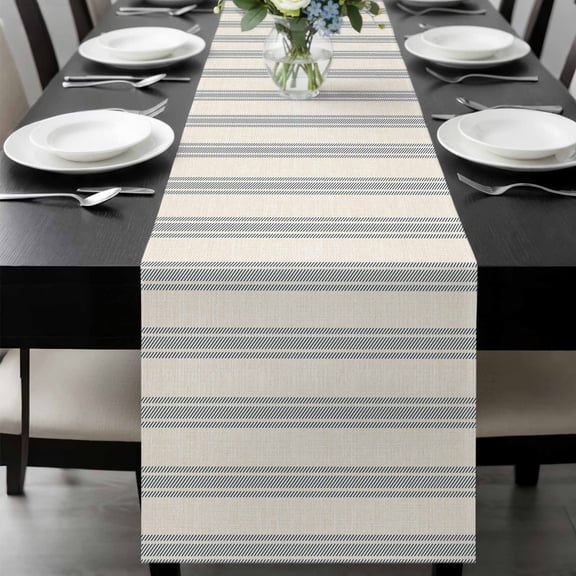 Blue Striped Table Runner 120 Inches Long, Modern Farmhouse Stripes Rustic Kitchen Coffee Dining Table Decoration for Home Party Birthday Wedding Home Decor 13x120 Inches