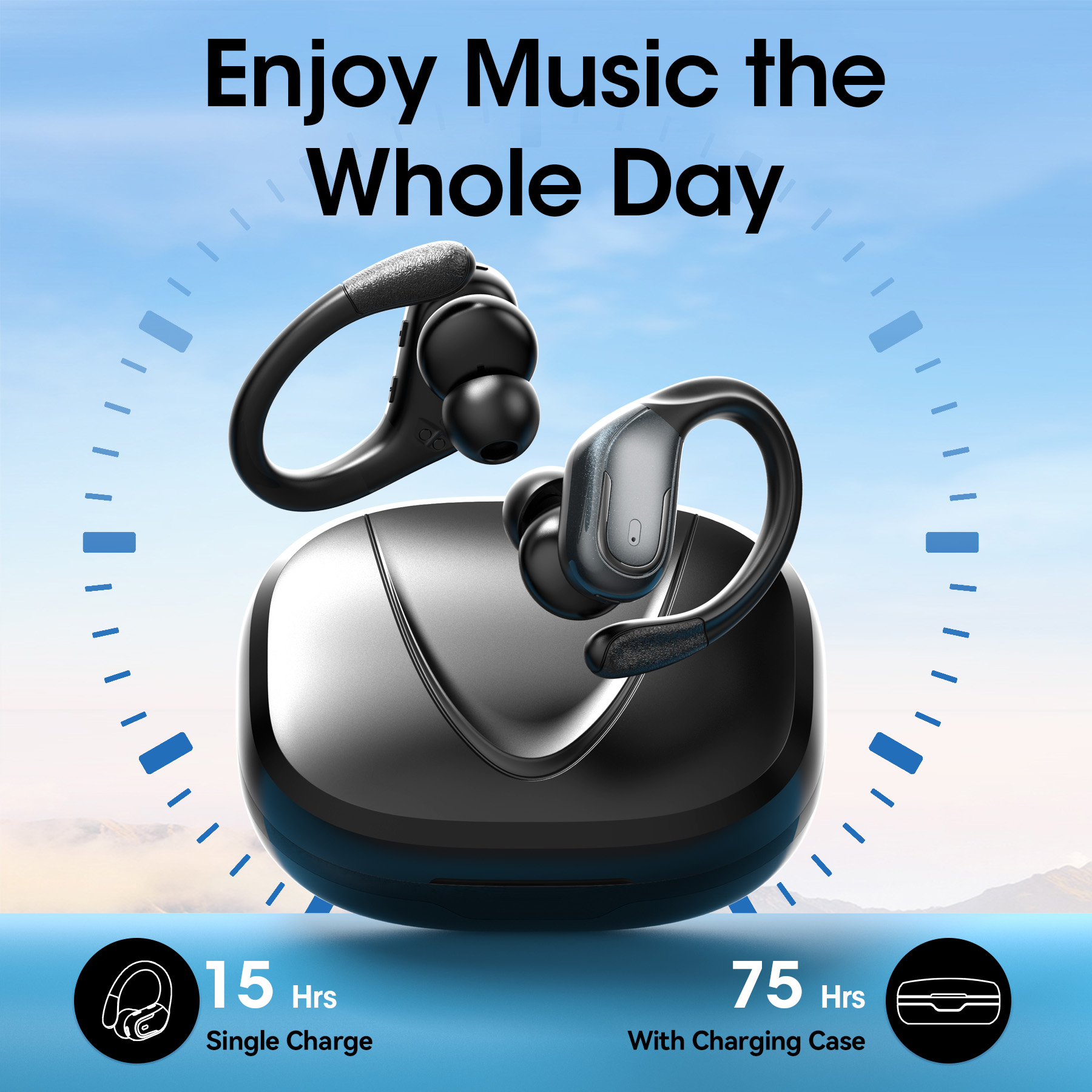 VEATOOL Wireless Earbuds, 75Hrs Playtime Bluetooth 5.4, IPX7 Waterproof, ENC Noise Cancelling Mics, Deep Bass Earhooks Sport Headphones Android iOS