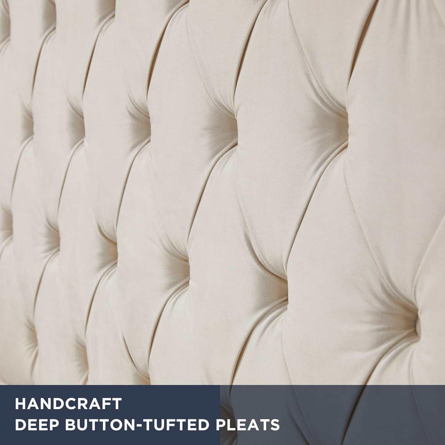 Merluxy King Bed Frame 61.4" Tall Headbord with Deep Button Tufting and Velvet Upholstered,Cream
