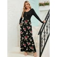 thumbnail image 6 of Chiclily Women's Long Sleeve Loose Plain Maxi Dresses Casual Long Dresses with Pockets, Midnight Red Rose S, 6 of 6