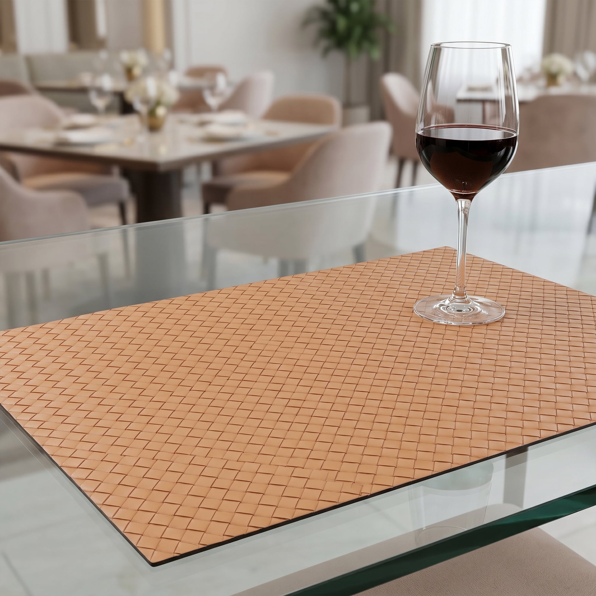 Unique Bargains Set of 6 Leather Placemats for Kitchen Apricot 17*12in